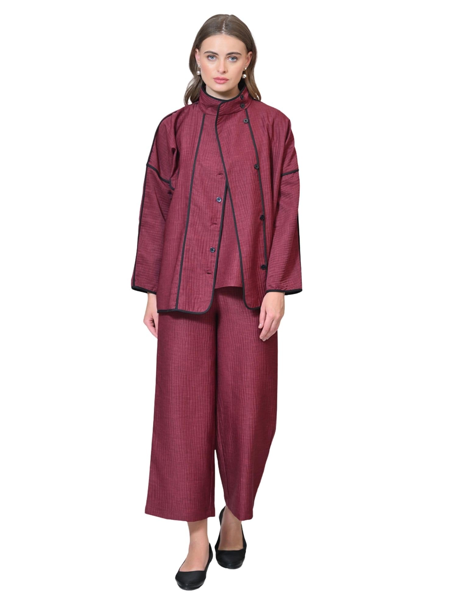 Women's Textured Piping Detail Jacket | Premium Crepe | Full Sleeves | Smart Casual & Office Wear Blazer-picture-34