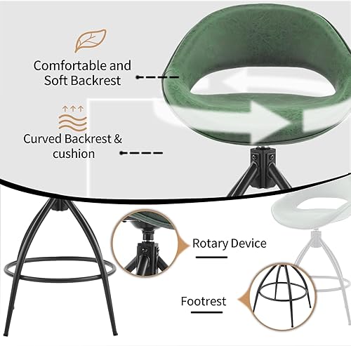 Miniatura 3 de VINGLI Juego de 2 taburetes de bar giratorios de altura de mostrador, taburete de bar de 26 pulgadas de altura de asiento para isla de cocina,