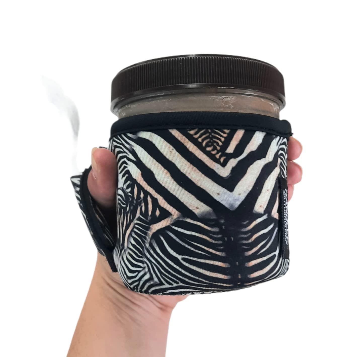 Lit Handlers Eiscreme-Kühlhülle – Neopren-Eiscreme-Pint-Halter mit Griff und Tasche – reißfester Kühler & Behälter – maschinenwaschbar & auslaufsichere Becherabdeckung für Joghurt (Zebra)
