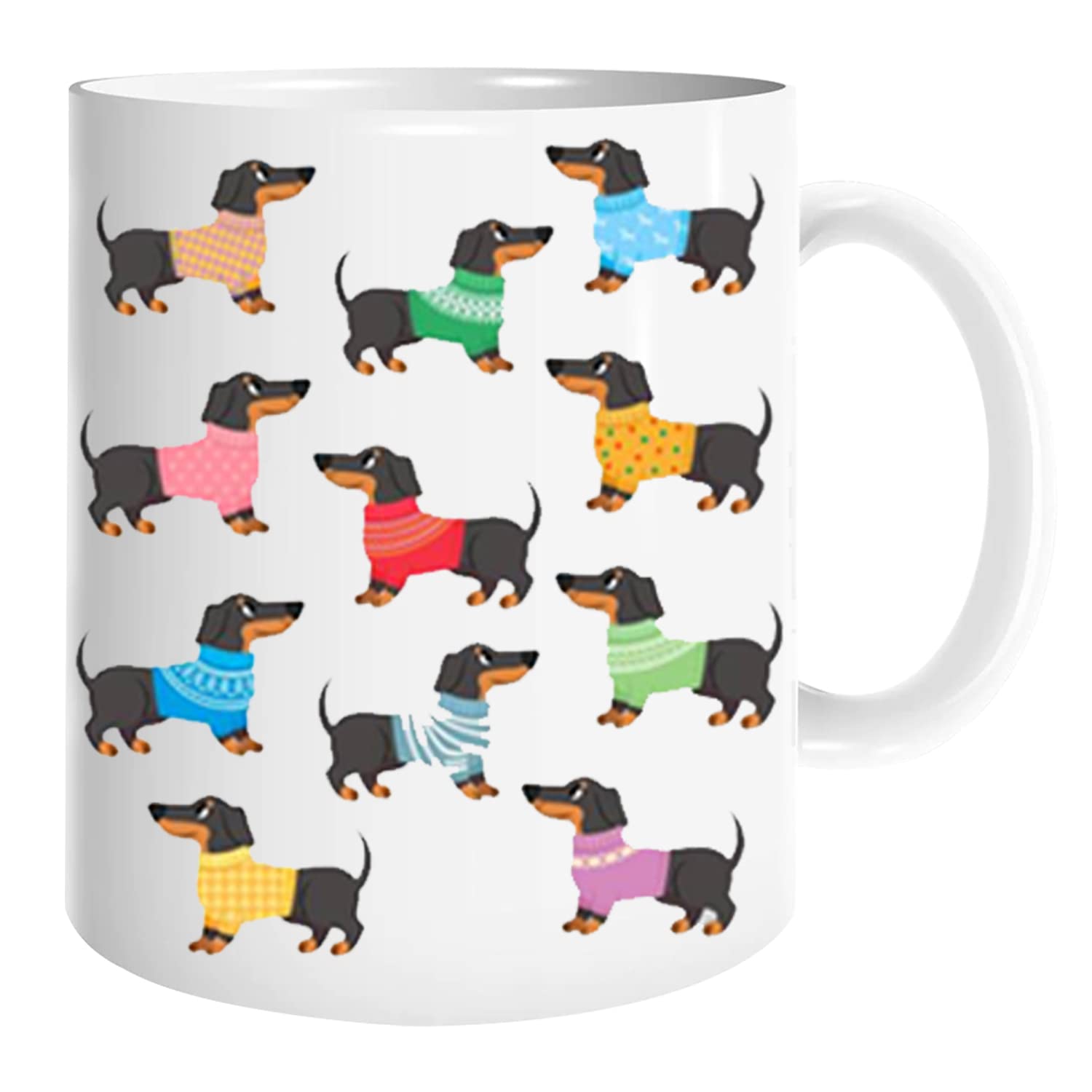 M1SS 1 x Cute Dachshund Mug White Ceramic Mug Double Side Printed Novelty Souvenir Coffee Mug Tea Cup Sausage Dog Theme Personalised Coffee Mug Office Home Birthday Christmas