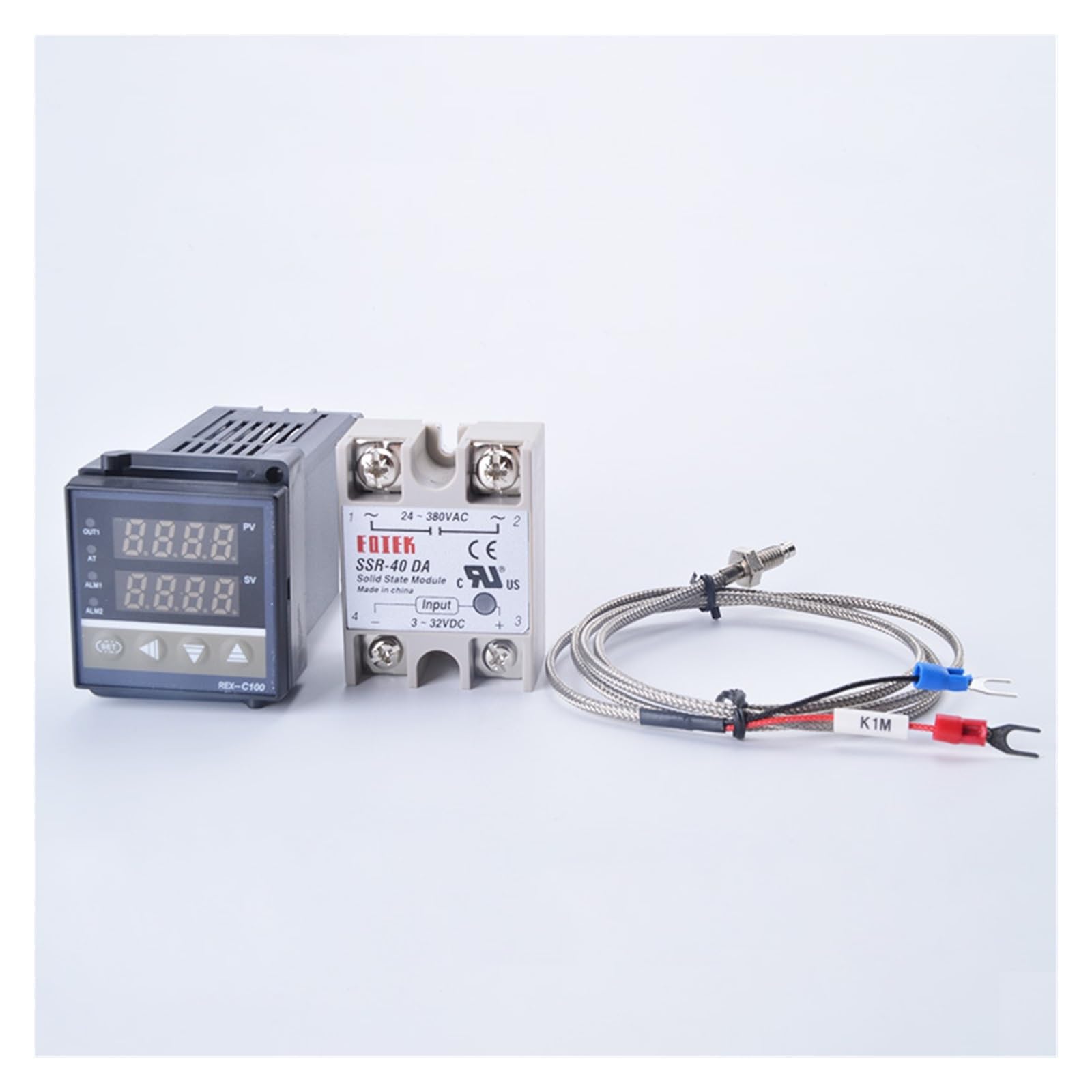 Temperature Controllers, Digital PID Temperature Controller , REX-C100 REX C100 Thermostat + 40DA SSR Relay+ K Thermocouple 1m Probe RKC