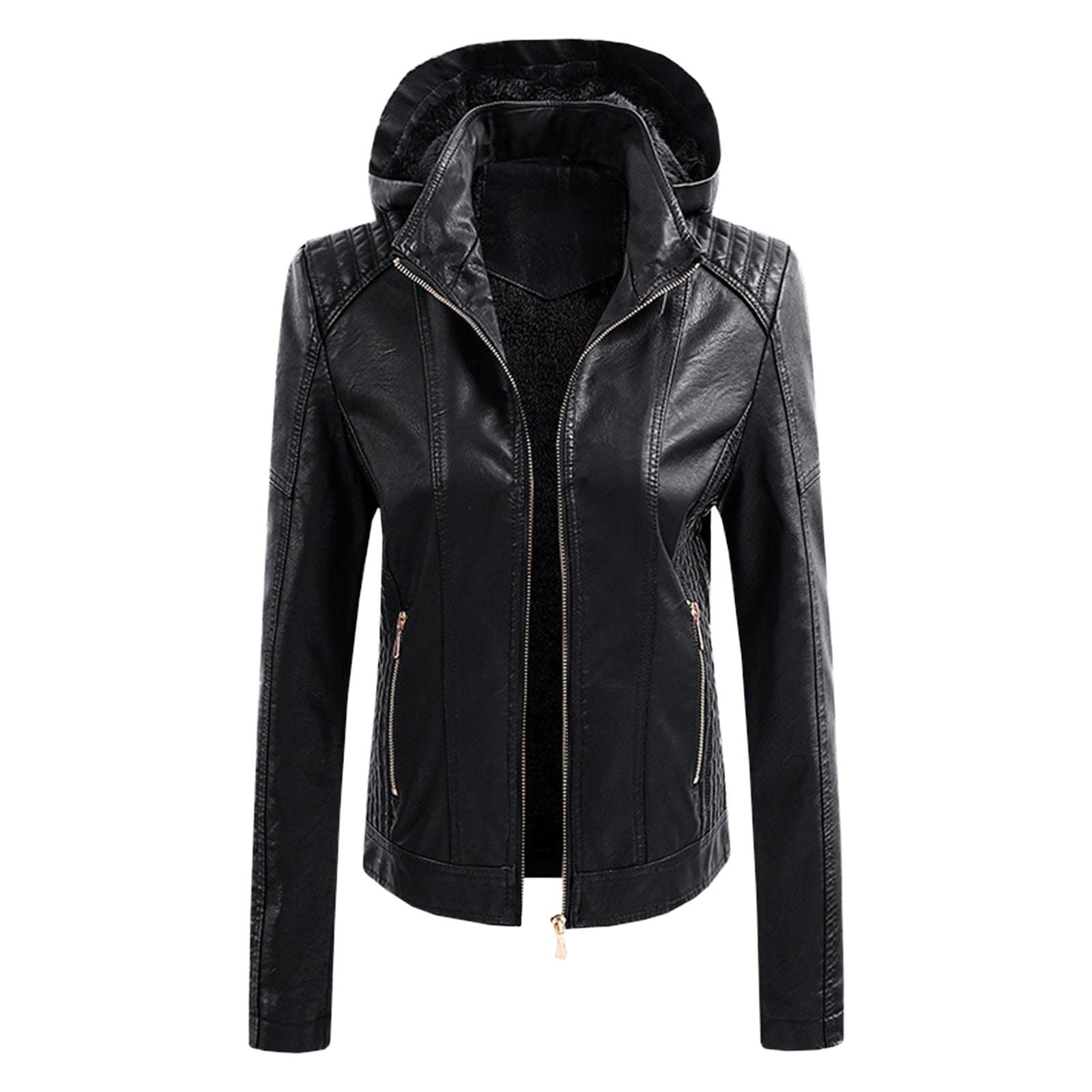 Chaqueta Cuero Mujer, Cazadora Cuero Mujer Cazadora Entretiempo Mujer Slim Fit Manga Larga con Bolsillos Y Cremallera Casual Chaqueta De Moto De Piel Sintética Faux Leather Biker Chaqueta De Invierno