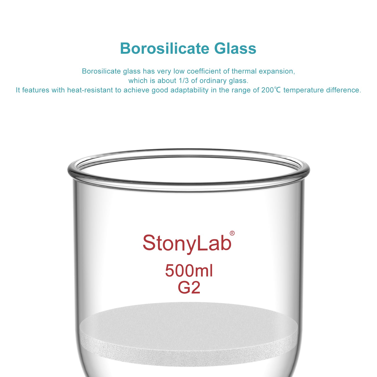 StonyLab Borosilicate Glass Embudo de filtración Buchner con Frit medio, Diámetro del disco de 30 mm, Profundidad de 90 mm, con junta interna cónica estándar 24/40-500ml