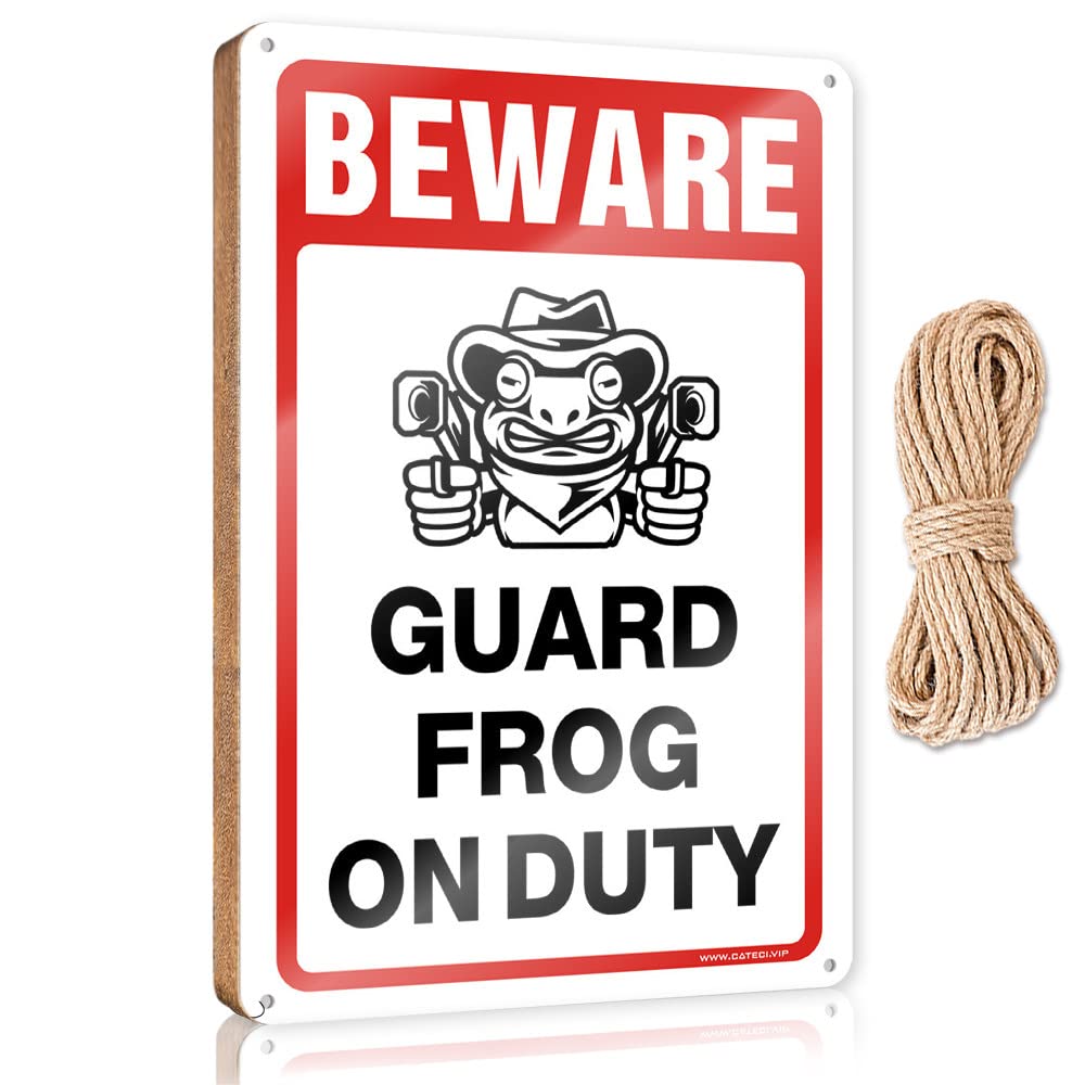 DTHA Funny Wood Decor Beware! Guard Frog On Duty Wooden Sign Summer Decor Bedroom Accessories(20X30CM)