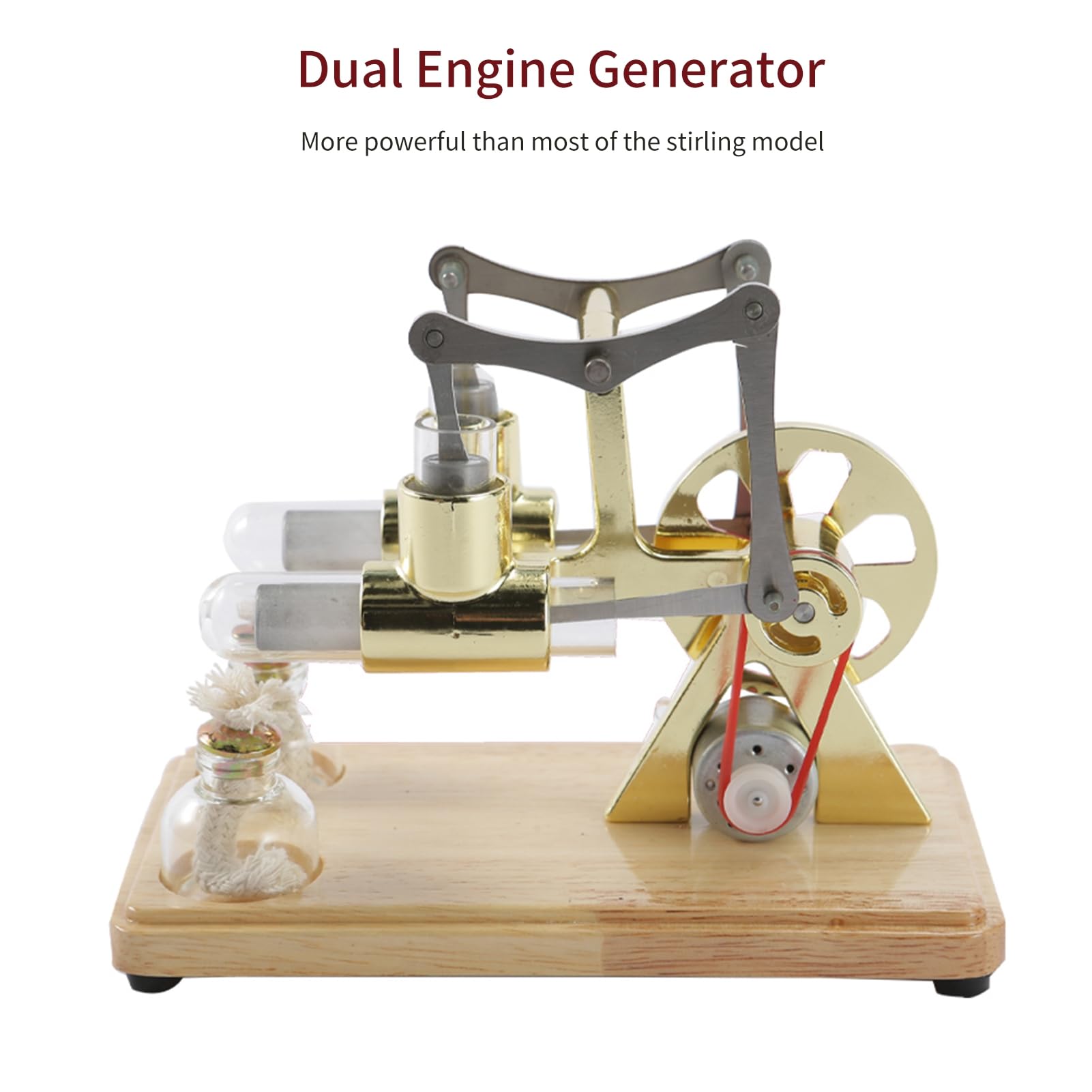 ZJchao Motore Stirling, Kit Motore a Vapore Bilancia Bicilindrica con Base in Rovere e Lavorazione a Goccia per Esposizioni Educative e Intrattenimento per Bambini (Gold)