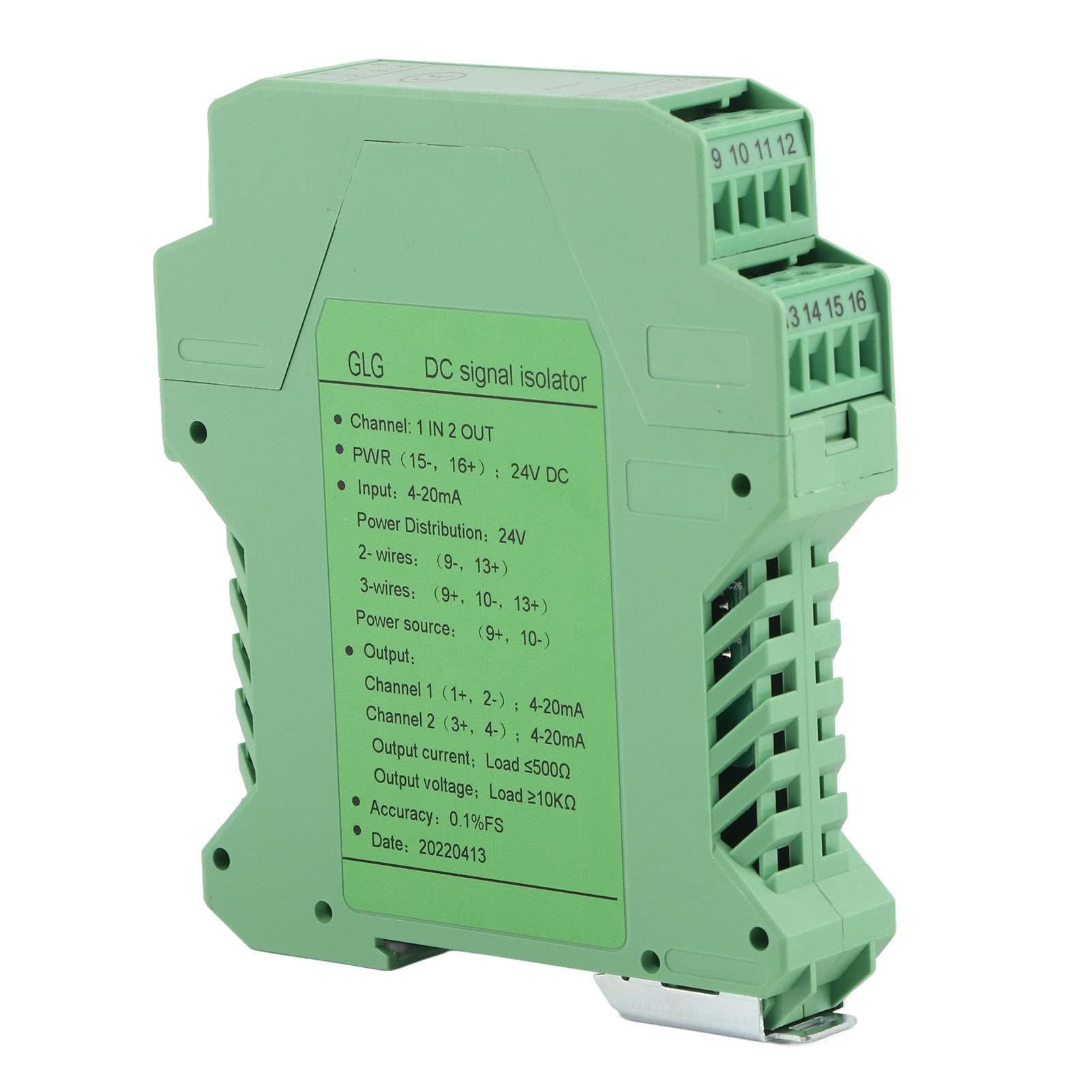 Aislador de Señal de Corriente 4-20mA a 0-5V DC 24V, Transmisor Aislador y Convertidor de Señal para PLC, Módulo GLG (Una entrada y dos salidas 4-20mA a 4-20mA)