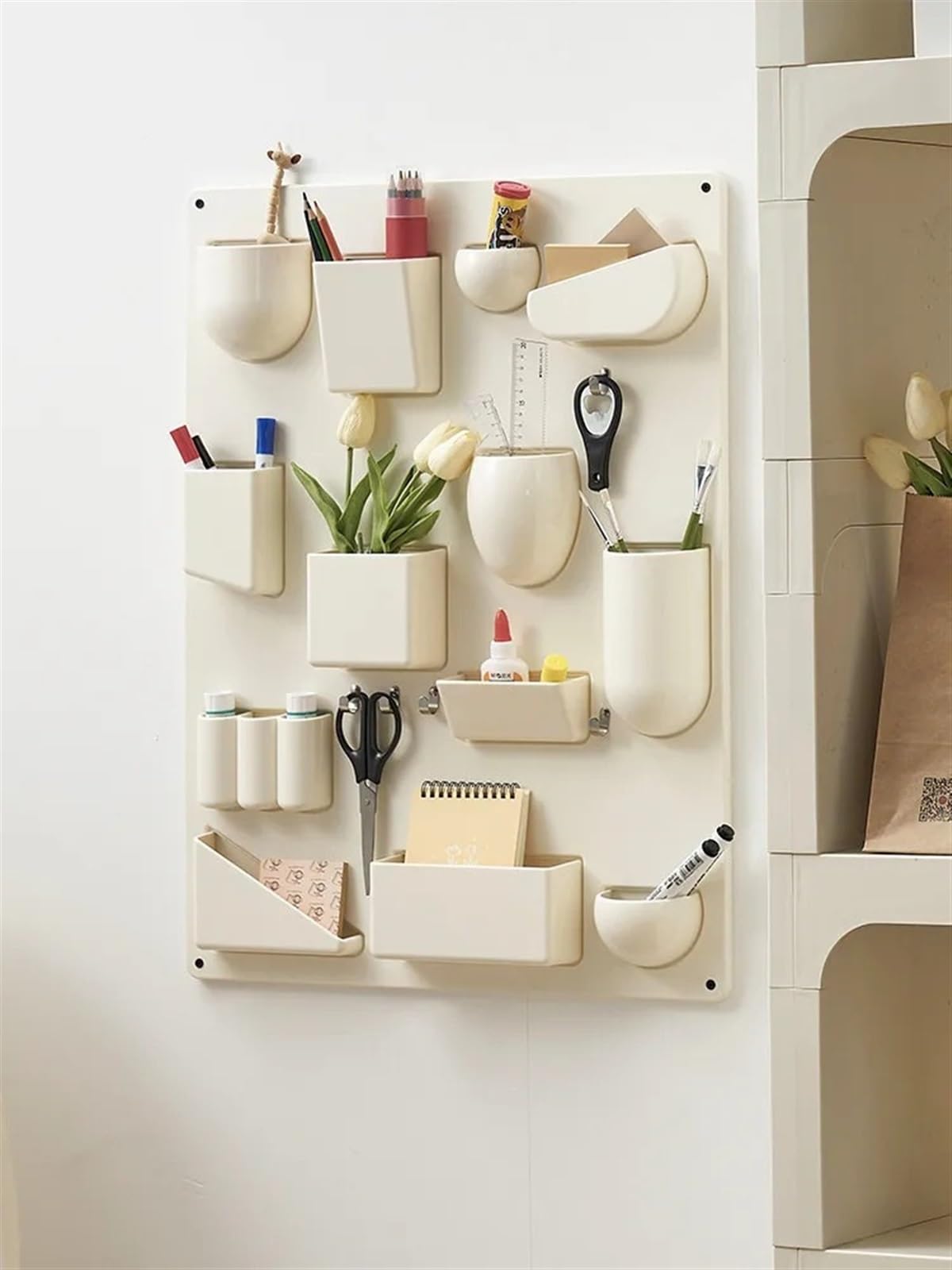 Badezimmer Organizer Aufbewahrungsregal for Wandhalter, Büros, Küchen, Organizer, Werkstätten, Badezimmer, Räume, Verschiedene Formen, Größen, Haken, Clips(Beige)