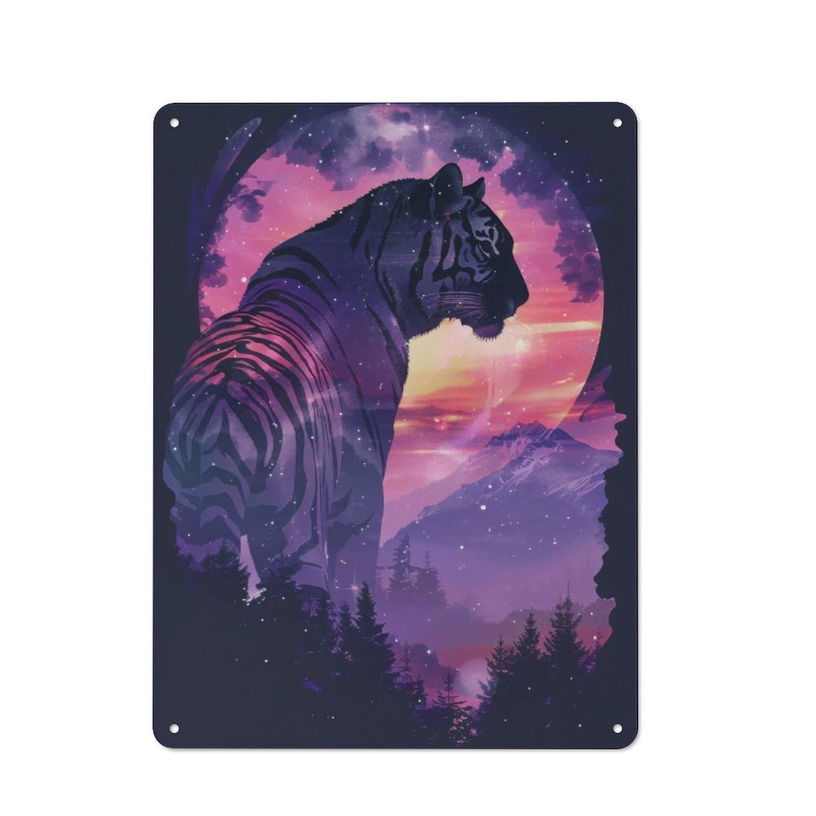 Junmoney Tiger Silhouette Galaxy Tin Sign 40X30cm With For Pub Or Café, Retro-Style Decor, Suited To Café Interior Fans