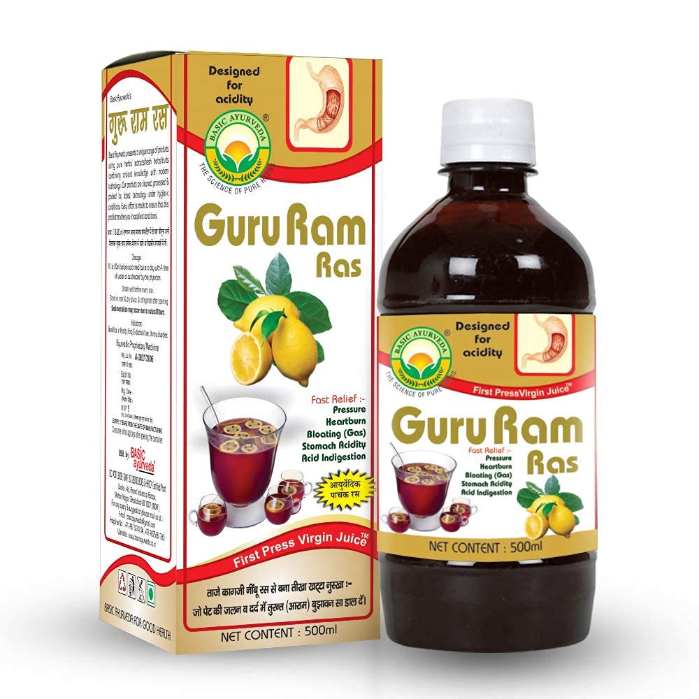 Basic Ayurveda Guru Ram Ras | Improve Digestion | Helpful in Vomiting | Hyper Acidity and Gas | 500ml Pack of 2