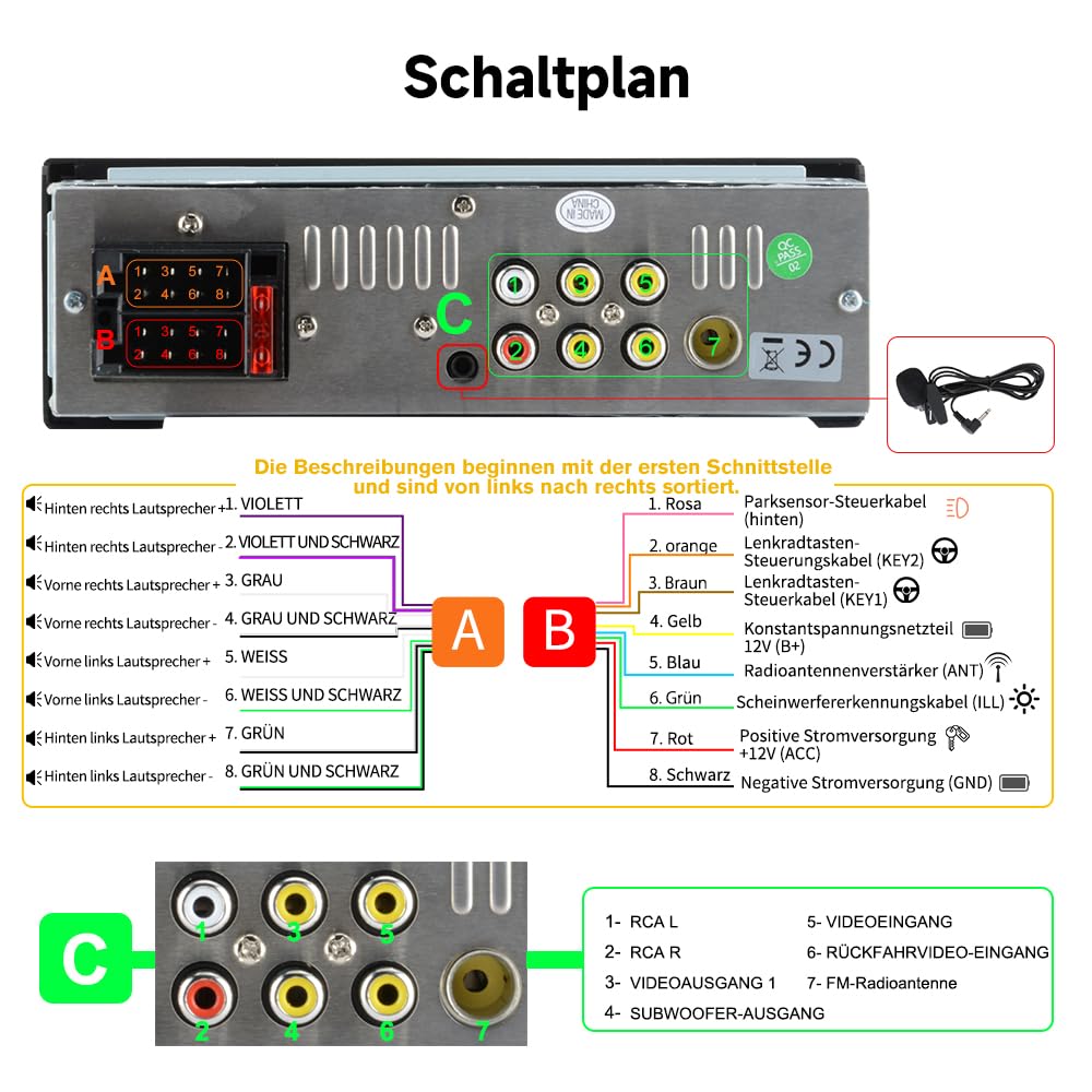 Junsun 1-DIN Autoradio mit 6,36 Zoll IPS-Touchscreen CarPlay & Android Auto, Lenkradsteuerung, Rückfahrkamera-Anschluss, USB, externes Mikrofon & RDS