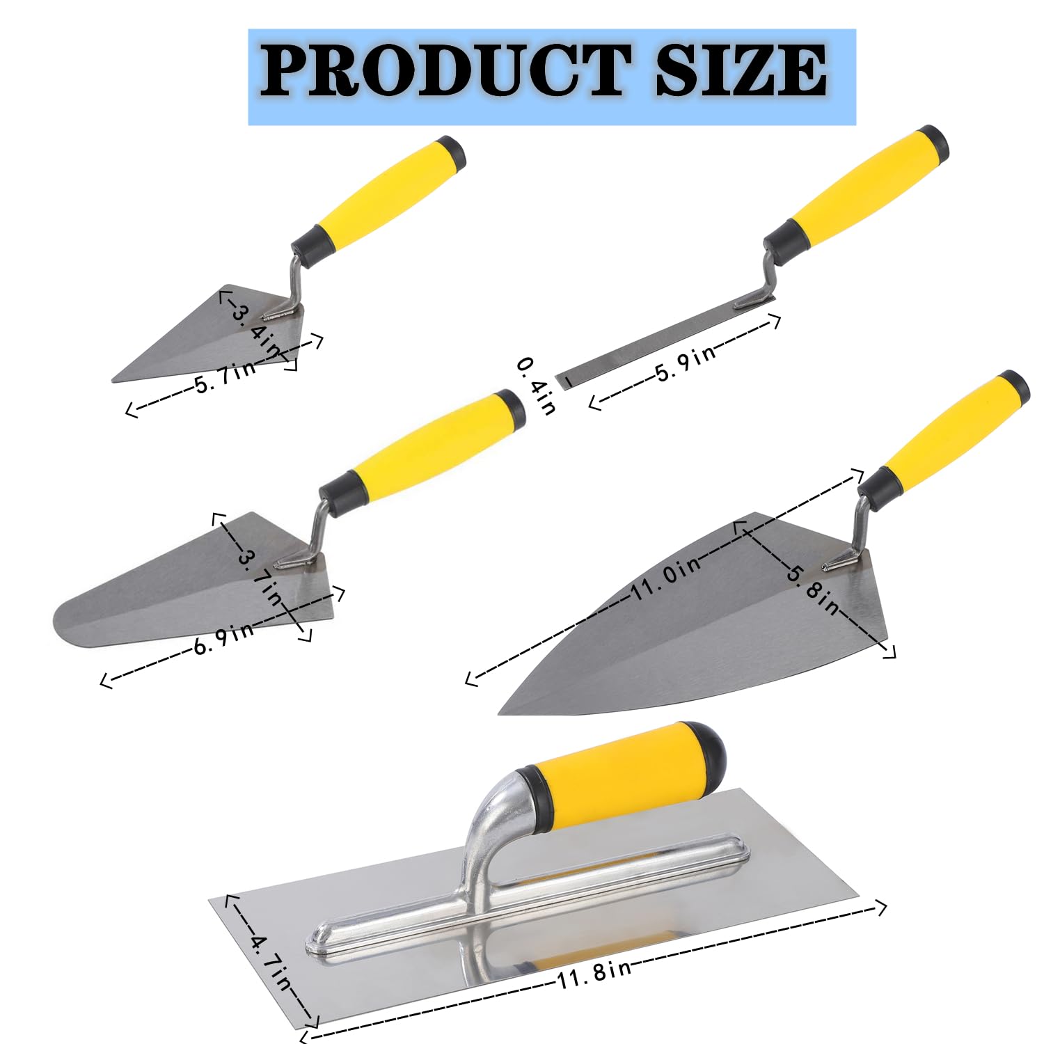 5PCS Masonry Hand Tool Set, Concrete Tools Set Includes Brick Trowel, Pointing Trowels,Margin, Tuck Pointing Tool — Amazon image 4