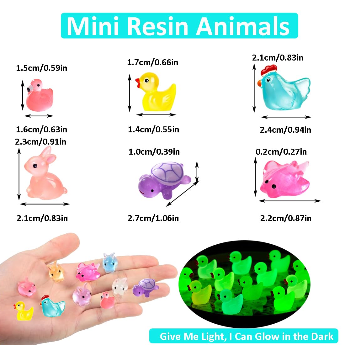 Garedeko Mini Resin Animals 50 Pack Mini Ducks Bunnies Flamingos Turtles Rabbits Chicks Sting Ray Tiny Ducks Little Animals Figures Small Plastic Ducks Variety Pack Luminous Statues Gifts Pink - Image 2