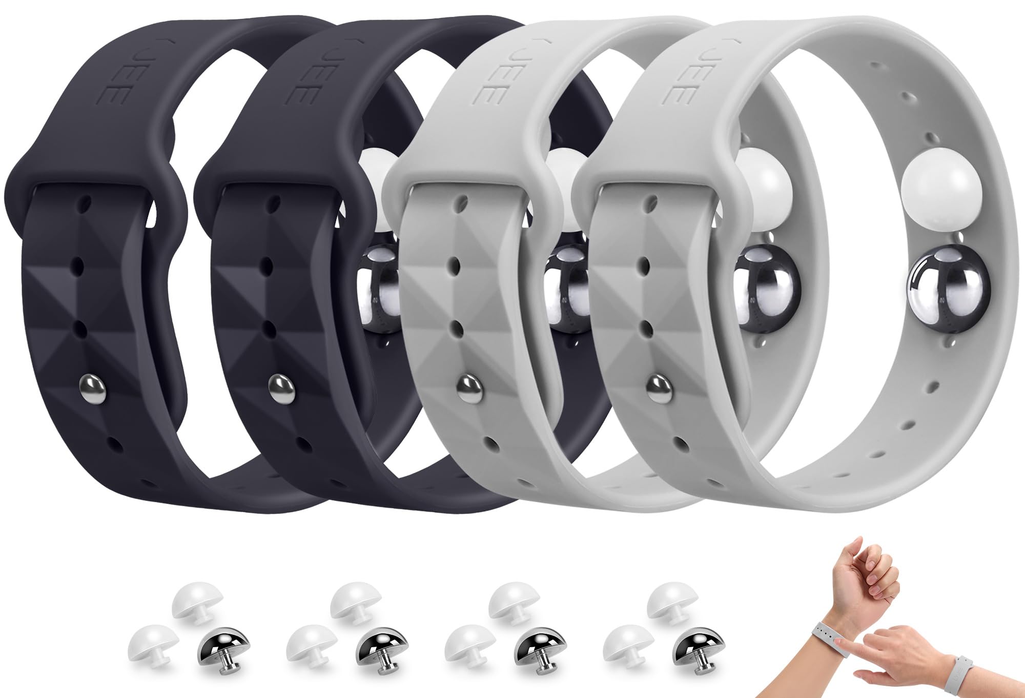 Motion Sickness Bracelets for Travel: Acupressure Anti Nausea Wristband for Morning Sickness - Sea Sickness Wristbands for Car Boat Air - Nausea Bands for Motion Sickness 2 Pair Black Gray