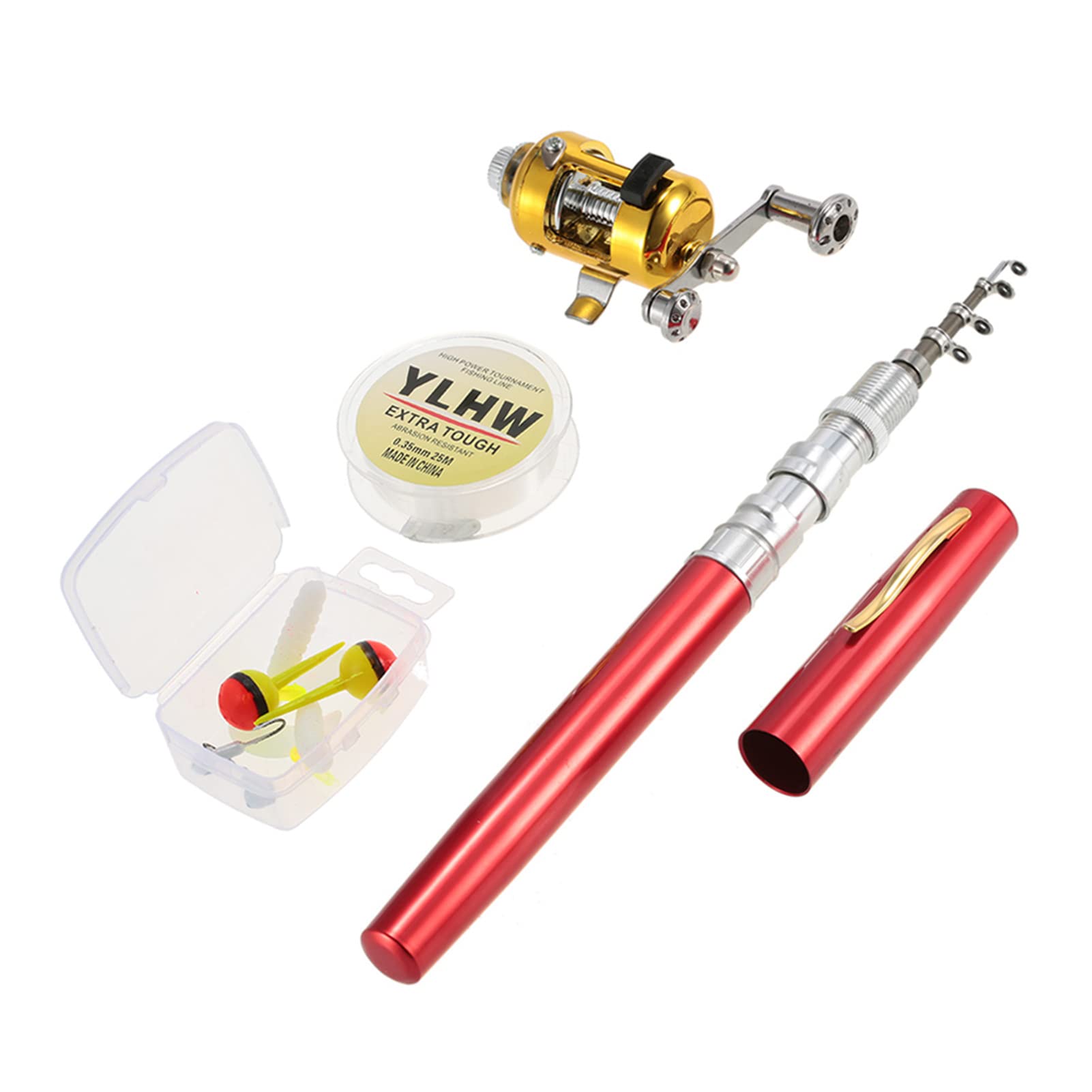 HUIOP Fishing Rod Reel Combo Set Mini Telescopic Portable Pocket Pen Fishing Rod Pole and Reel Aluminum Alloy Fishing Line Soft Lures Baits Jig Hooks