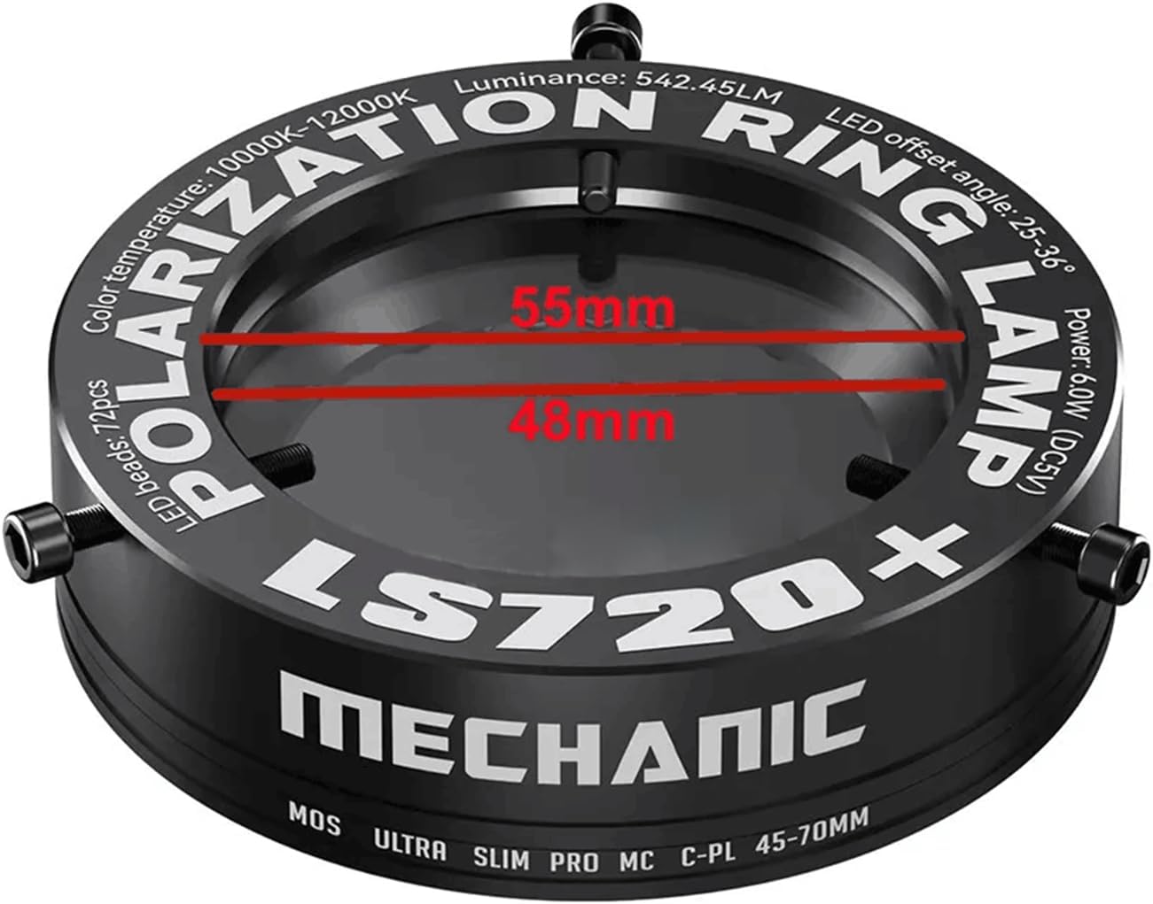 Microscope Ring Light Polarized Ring Lamp Adjustable 72 LED Ring Light Source Anti Glare Eliminates Reflection Illuminator for Stereo Microscope & Camera
