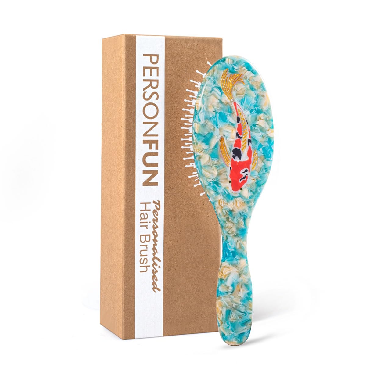 PERSONFUN Hand-Painted Koi Fish Hair Brush for Good Luck, Personalized 'Amazing Hair Day' Cellulose Acetate Detangling Brush, 7.6 Inch Scalp Massage Hairbrush for Women Men, Unique Gift Idea