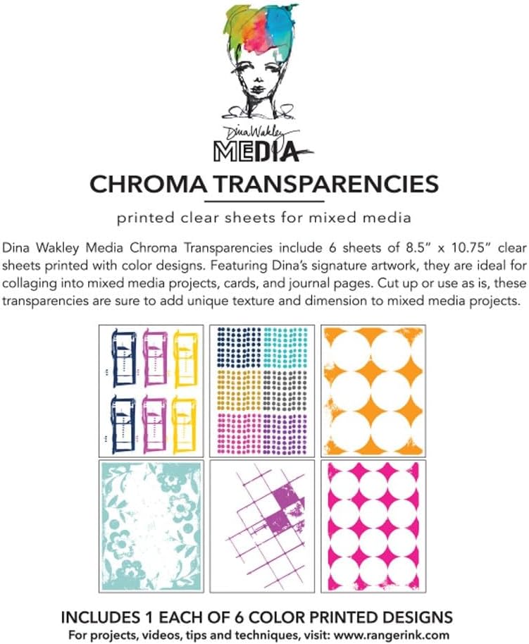 Dina Wakley Media Transparencies, 8.5 x 10.75 inches - Craft Supplies for Mixed Media, Art Collages, Card Making, and Junk Journals - Includes 6 Sheets, Grunge Specimens