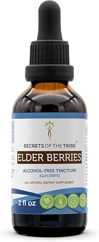 Secrets of the Tribe Bayas de saúco tintura sin alcohol (glicerita) 678 mg de bayas de saúco (Sambucus Nigra) Baya seca (2 onzas líquidas)