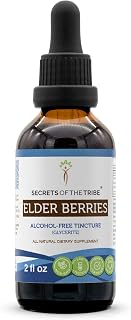 Secrets of the Tribe Elder Berries Alcohol-Free Tincture (Glycerite) 678 mg Elder Berries (Sambucus Nigra) Dried Berry (2 Fl Oz) Immune Support Supplement