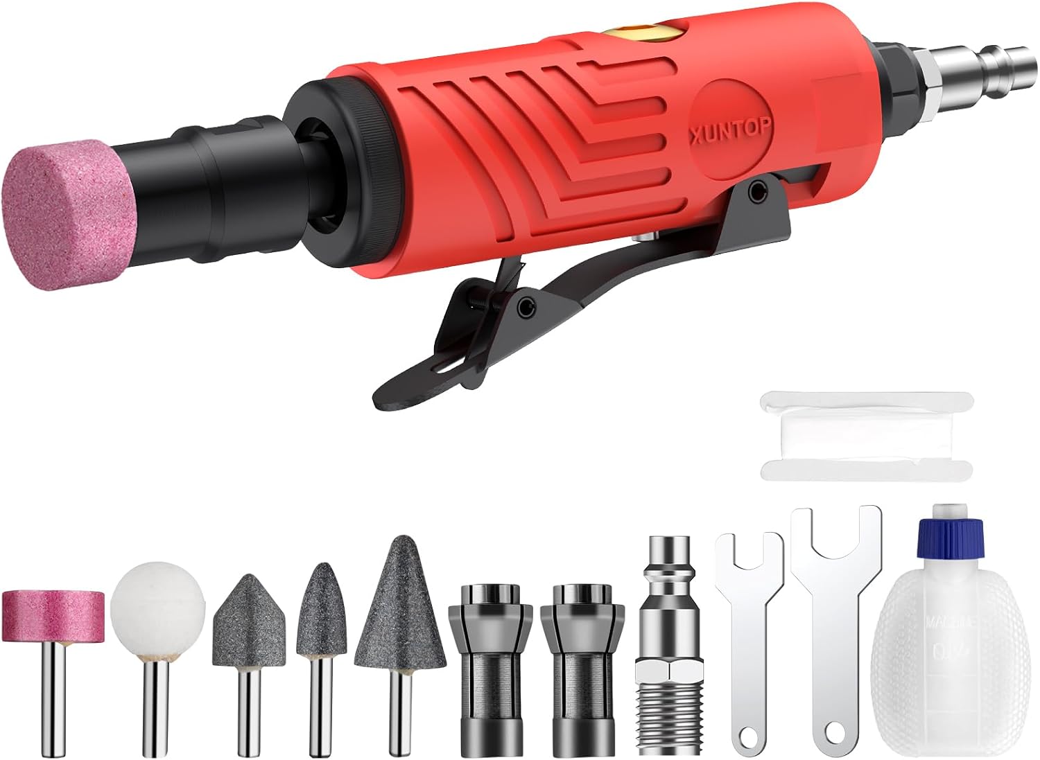 XUNTOP 25000Rpm Air Grinder with After-Exhaust,Straight Air Die Grinder with Empty Oil Bottle and 1/4" 1/8"Collets Pneumatic Die Grinder Widely Used in Polishing,Edge Smoothing,Deburring