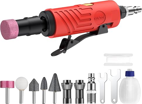 XUNTOP 25000Rpm Air Grinder with After-Exhaust,Straight Air Die Grinder with Empty Oil Bottle and 1/4" 1/8"Collets Pneumatic Die Grinder Widely Used in Polishing,Edge Smoothing,Deburring