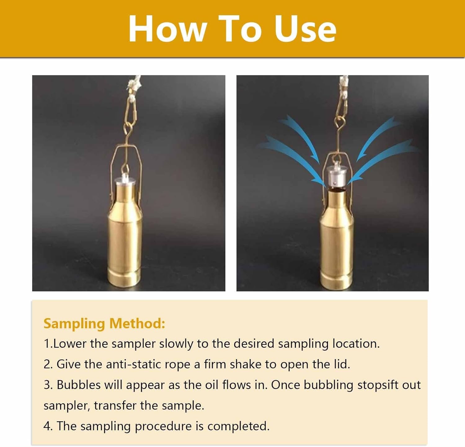 Industrial Oil Sampling Container, Copper Liquid Sampler for Gasoline & Hydraulic Oil, 1000ml with 20m Rope - Durable Oil Tank Collector for Accurate Sampling