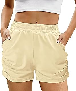 Shorts for Women 2024 Trendy Elastic Waist Ruched Solid Athletic Shorts Loose Casual Comfy Workout Shorts with Pocket