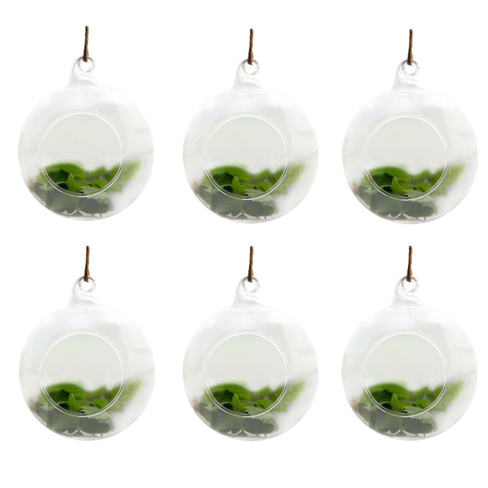 JFBUCF 6 macetas colgantes de cristal para terrario, 10 cm, redondo, contenedor transparente para colgar velas, bricolaje, hogar, jardín, boda, fiesta, decoración