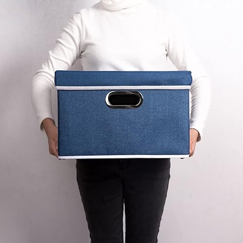 Miniatura 58 de PRANDOM Contenedor de almacenamiento plegable con tapa, caja de almacenamiento plegable de tela, cesta organizadora con tapa, para el hogar, Beige