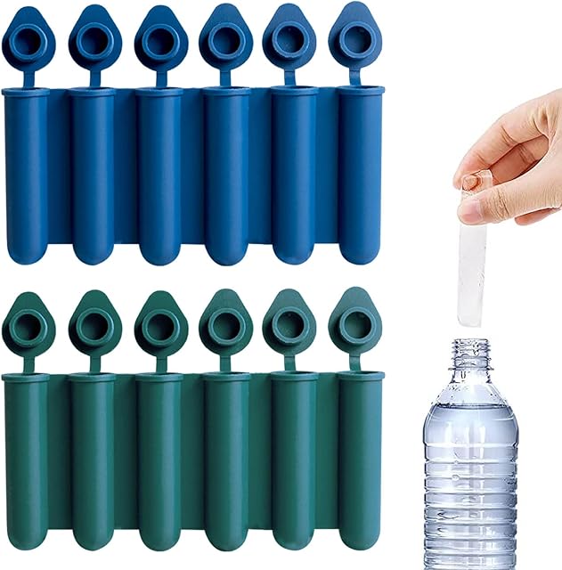 2Pcs Ice Cube Tray,with No-Spill Lid Bottle Ice Stick Trays Silicone LCE Stick Trays for Sports Drinks Water Bottles Whiskey Cocktail(Blue and Green)