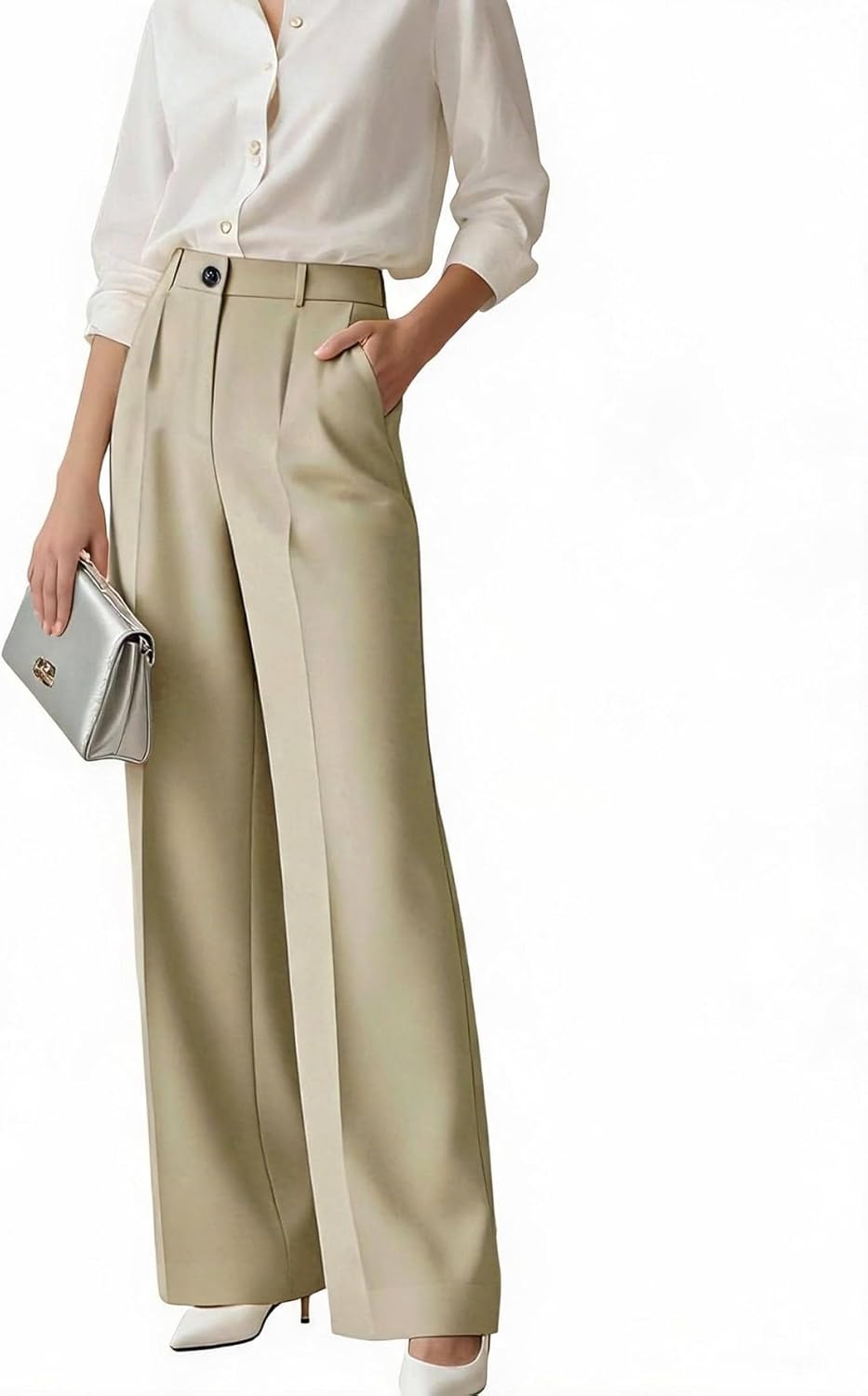 GORGLITTER Women's Pleated High Waisted Dress Pants Trousers Dressy Wide Leg Straight Business Casual Work Slacks Pants