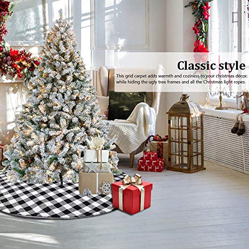 White Buffalo Plaid Christmas Tree Skirts,35 Inches Burlap Quilted Thick White And Black Rustic Check Mini Tree Skirt,Small Farmhouse Decor Xmas Tree Skirt For Holiday Home Christmas Decorations #TOP1