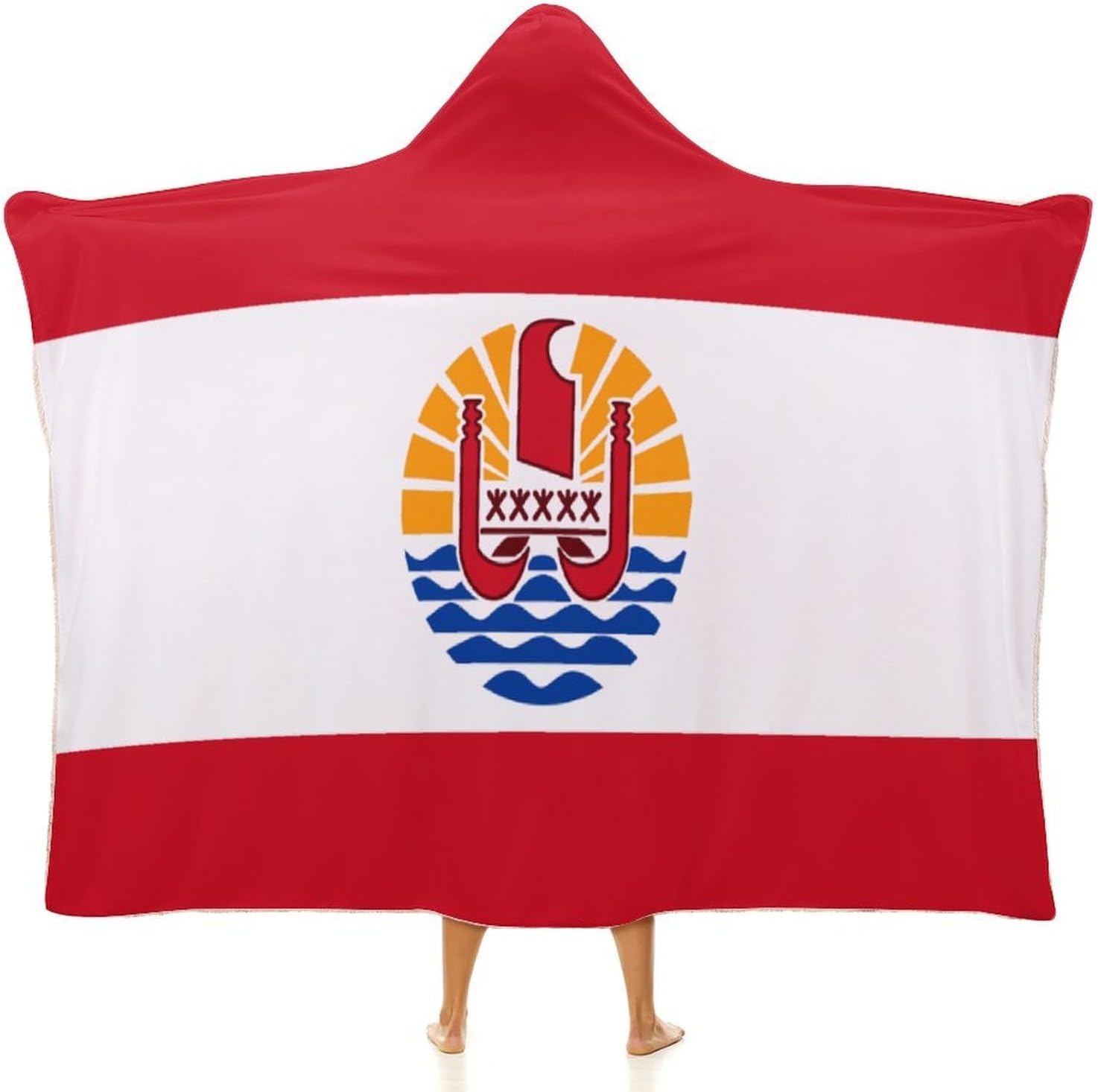 Flag of French Polynesia Wearable Blanket Hoodie | Flannel Fuzzy Machine Washable Home Camping Lounging