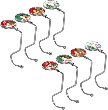 Stocking Holders for Mantle Set 8 - Christmas Stocking Hangers for Mantle with Festive Prints, Non-Slip Rotatable Fireplace Hangers for Christmas - Ideal for Family Xmas Decor 8 Pack