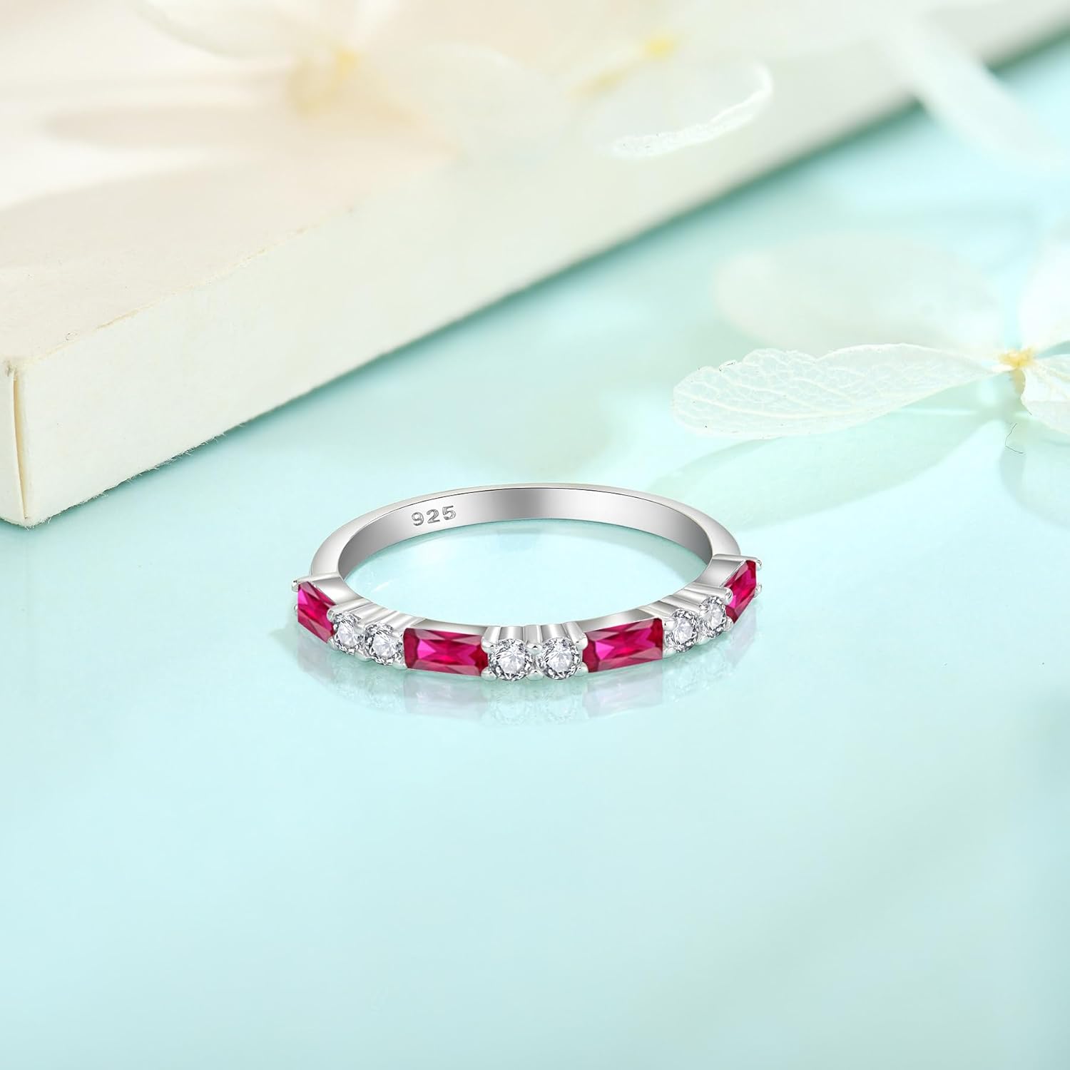 925 Sterling Silver Stackable Birthstone Ring for Women Eternity Baguette Gemstone Ring for Her Size 5-10