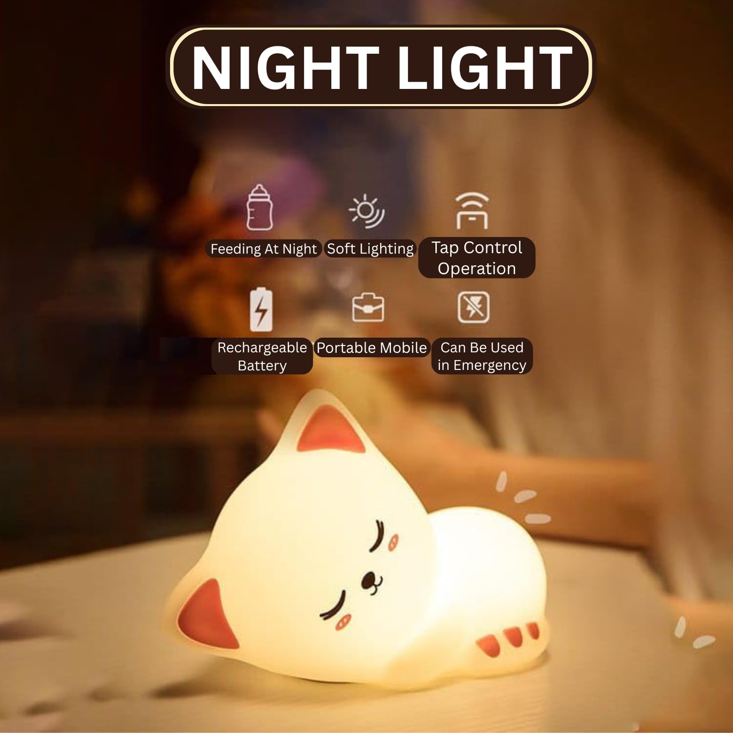NYRWANA Sleeping Light, Night Lamp for Kids, Night Light for Bedroom, Birthday Gift, Cute Table Lamp, Silicone Rechargeable Lamps with Charging Plug, Valentine Gift for Girlfriend (Multicolor) 2