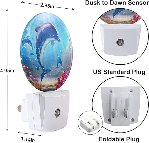 Miniatura 3 de Uanvaha Dolphin - Lámpara de luz nocturna con diseño de delfín, océano, mar, delfín, salto, submarino, azul, enchufable, luces nocturnas, lámpara