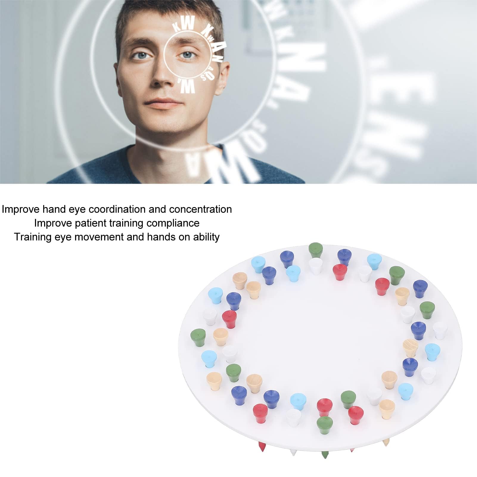 Hand-Augen-Koordinations-Trainingsgerät mit drehbarer Platte und Pin-Einlage – Trainingshilfe für visuelles Training, Farberkennung und feine Lokalisierung, 54 Pins für Kinder