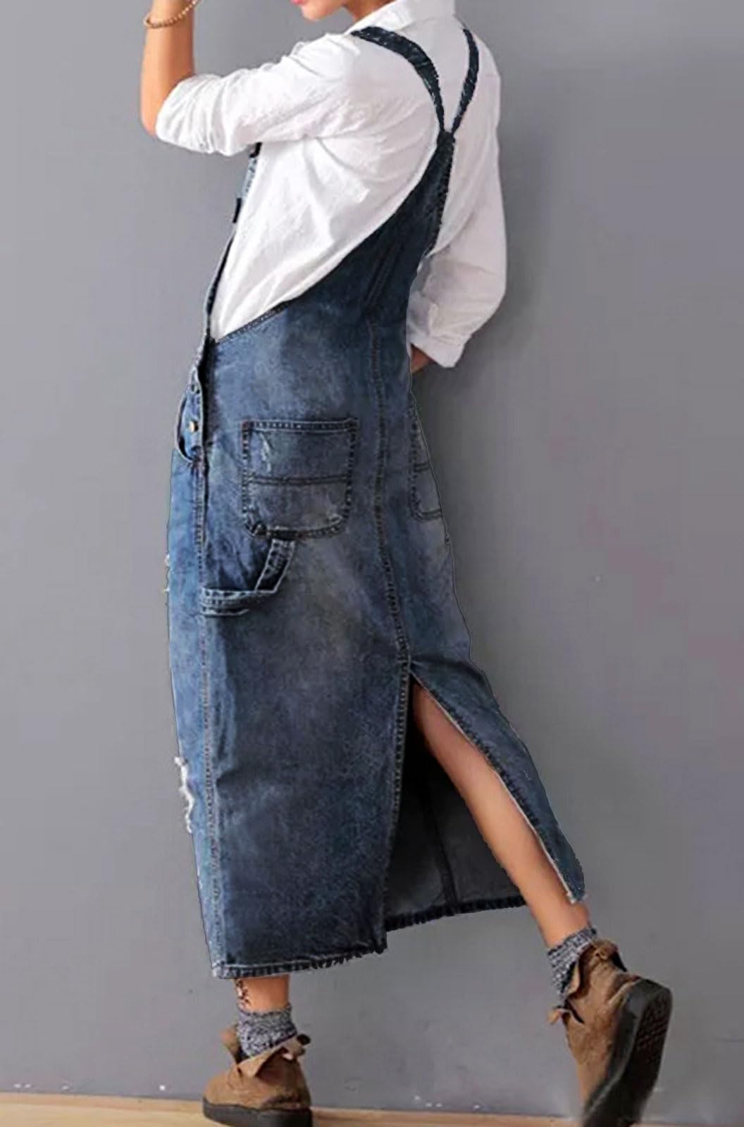 loveimgs Damen Women Distressed Denim Overall Dress Casual (1er Pack)
