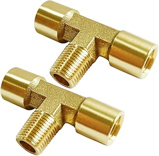 Joywayus 1/8 NPT Threaded Brass Pipe Fitting Tee T 3 way 1/8 NPT Female × 1/8 NPT Male × 1/8 NPT Female Adapter (Pack of 2)