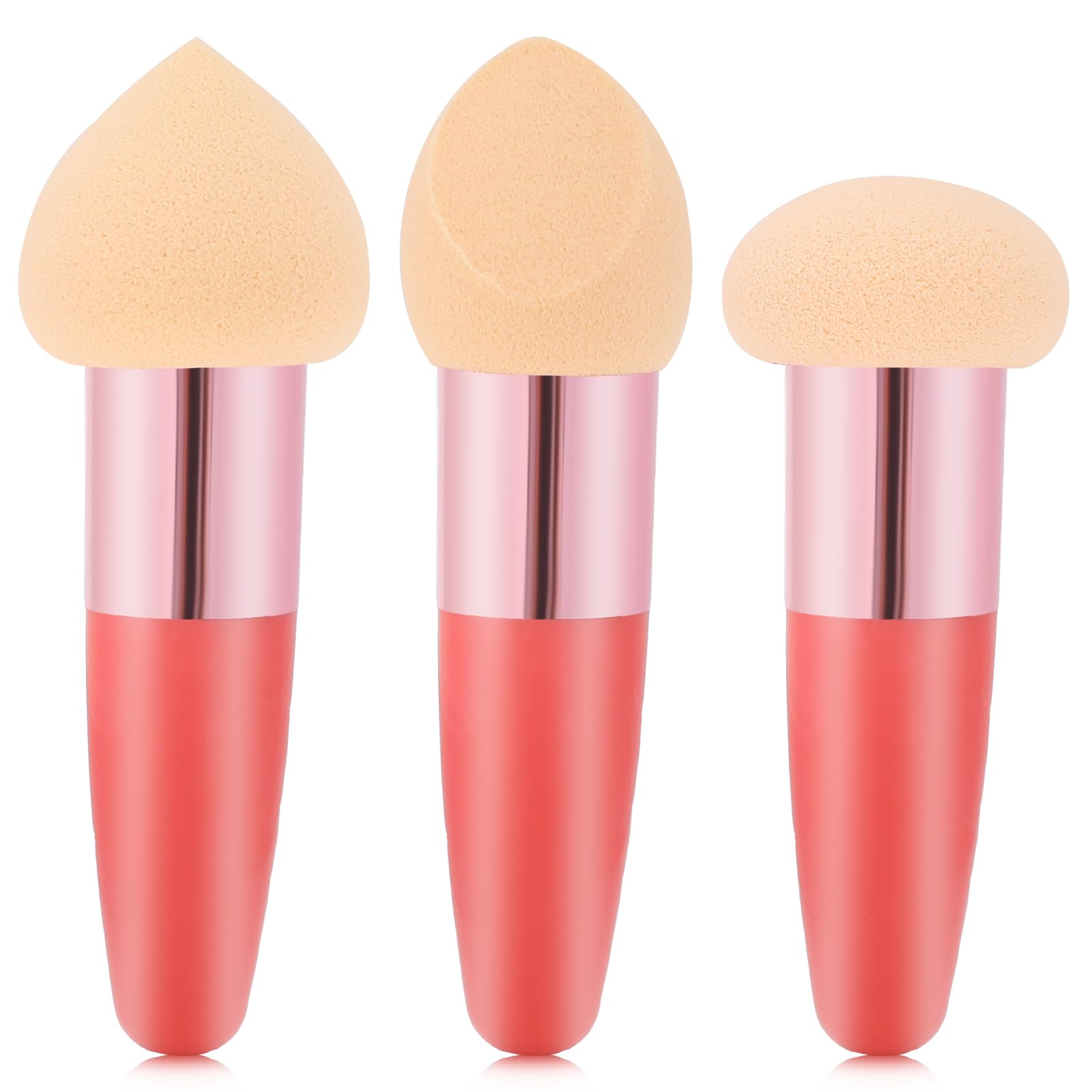 Oruola 3 Pcs Mushroom Makeup Sponges for Foundation,Long Handle Cosmetic Sponges for Makeup,Applicator Sponge for Skin,Beauty Blender with Plastic Handle,Multipurpose Mushroom Powders Puff Dry and Wet