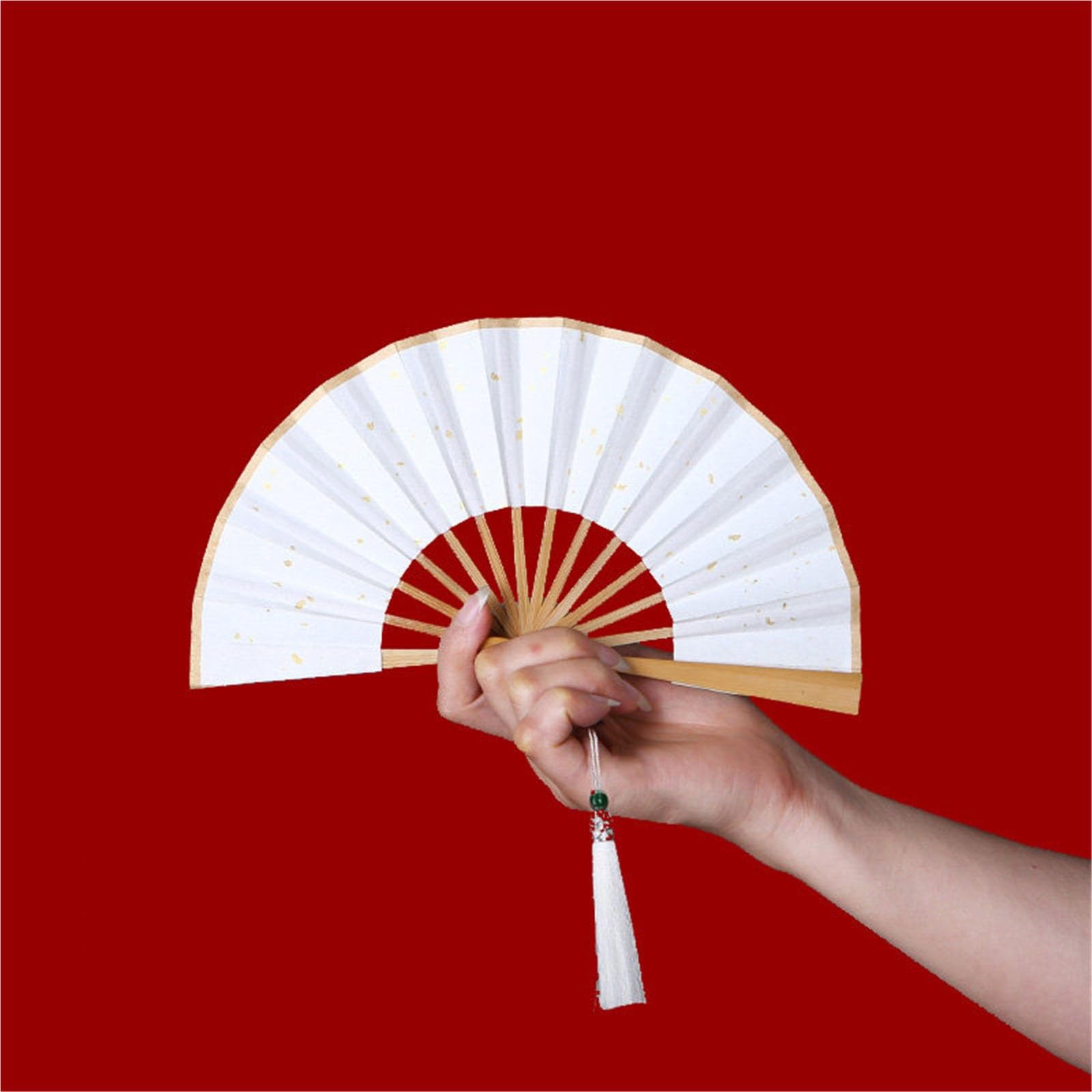 SXTYYH Mini 4-6inch Folding Hand Fan, Xuan Paper Chinese Style Folding Fans for Line Dancing, Pocket Size With Tassel, Handheld Fan for Women Foldable(4-inch white A)