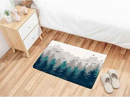 Miniatura 4 de Alfombra de baño de bosque de montaña, árbol natural, Happy Camper, tapete de baño de espuma viscoelástica, 29.5 pulgadas de largo x 17.7 pulgadas