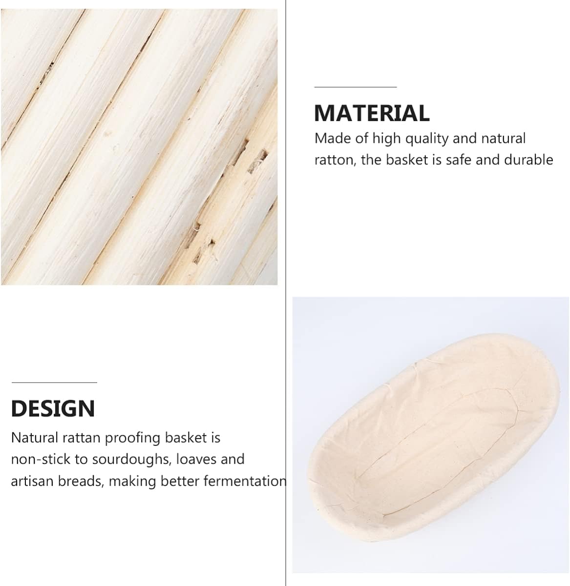 Banneton Proofing Basket Rectangular Natural Rattan Bread Baking Tool with Removable Cloth Liner for Artisan Breads for Sourdough and Dough Rising