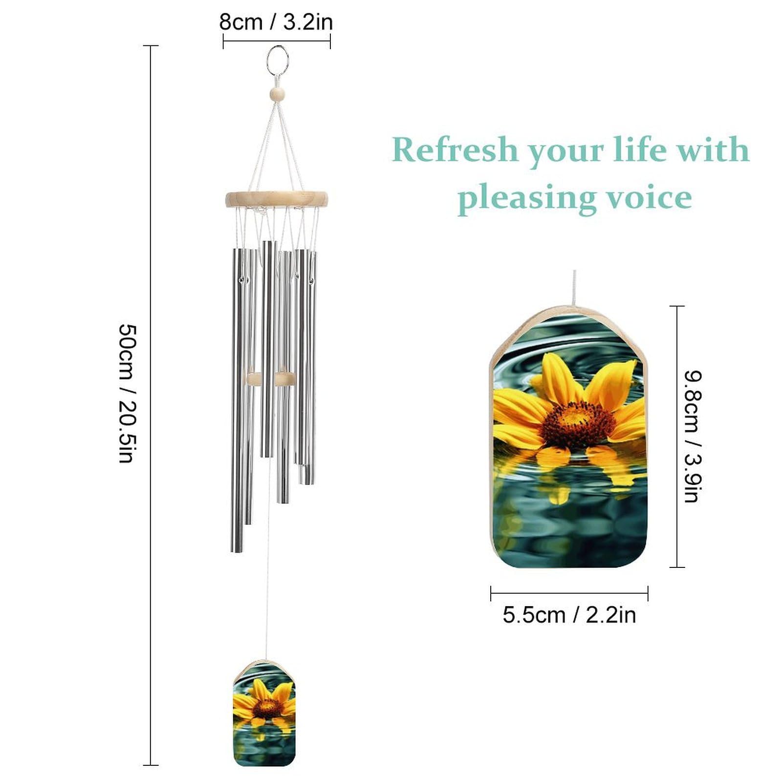 Outdoor Wind Chimes, Sunflower in Water Printed Wind Chimes,Simple Wind Chimes,Curtain Wind Chimes for Home Decoration