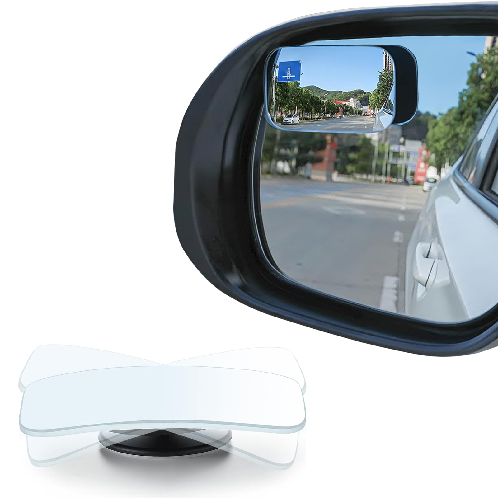 LivTee Blind Spot Mirror, Rectangle Shaped HD Glass Frameless Convex Rear View Mirror with wide angle Adjustable Stick for Cars SUV and Trucks, Pack of 2
