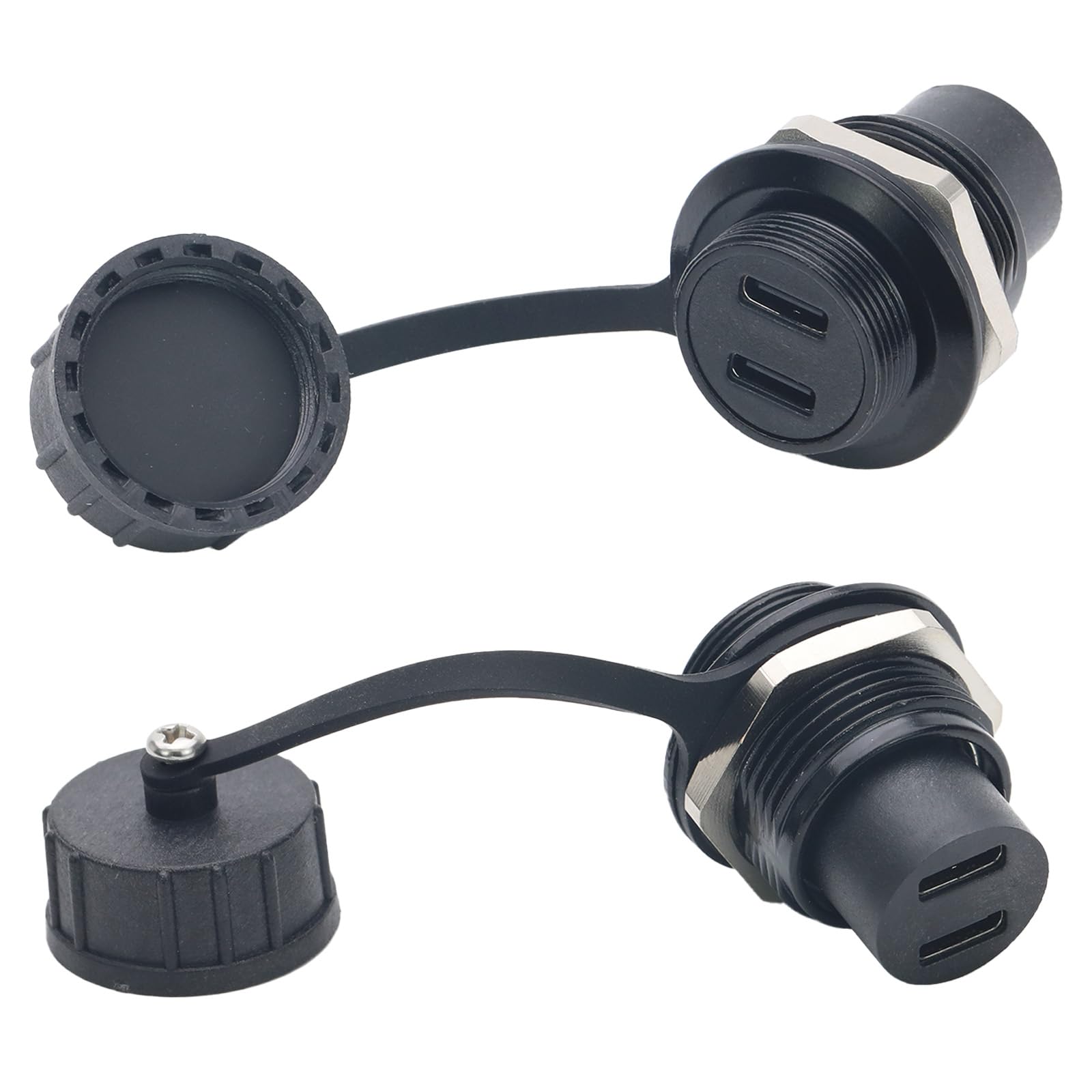 PENGLIN 2PCS Dual USB C Waterproof Coupler, USB C Female to Female Panel Mount Connector, USB 3.1 Type C Extender Support Data Charging for PC,