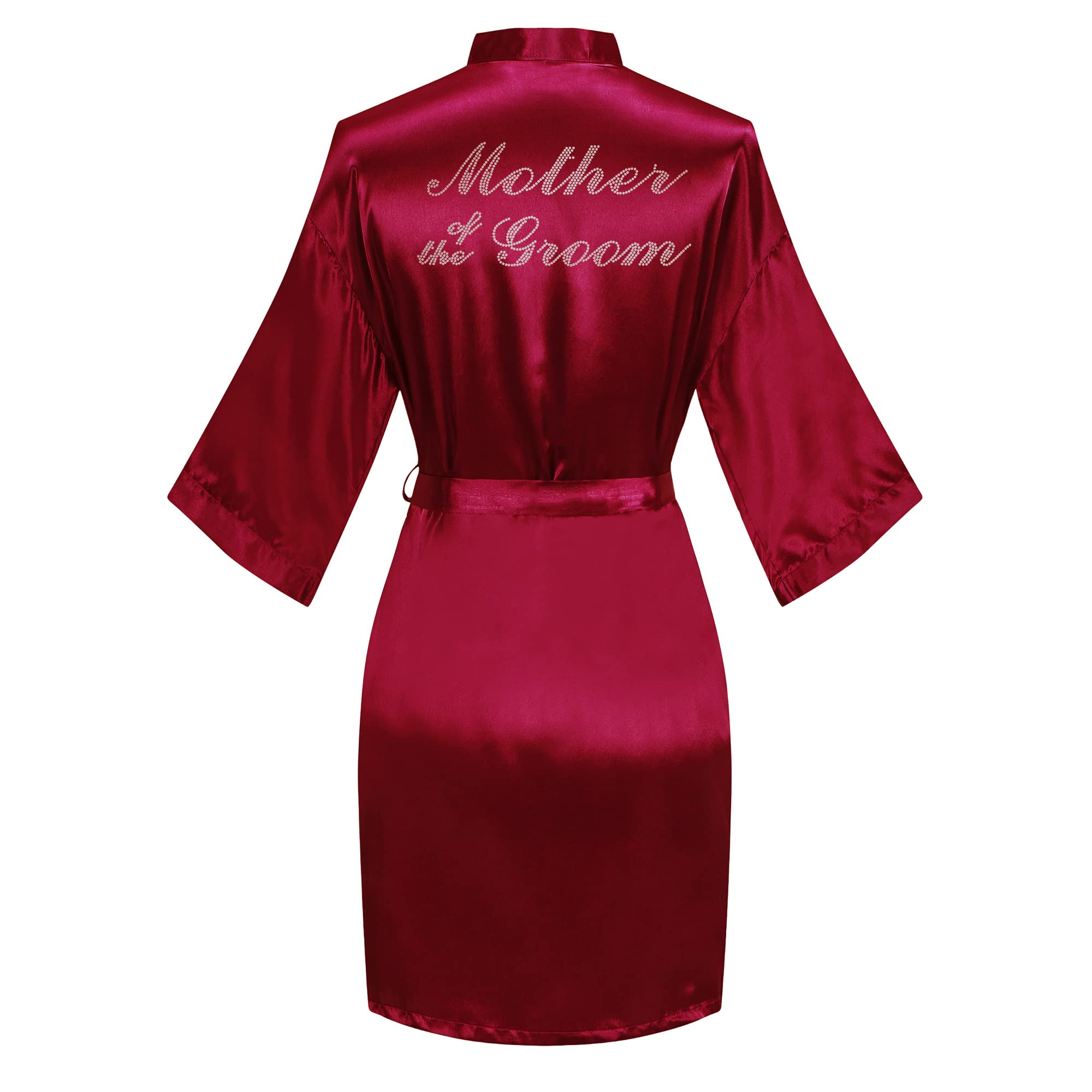 Women's Satin Robe Short Kimono for Bride &amp; Bridesmaid with Silver Rhinestones, Wedding Party Robes