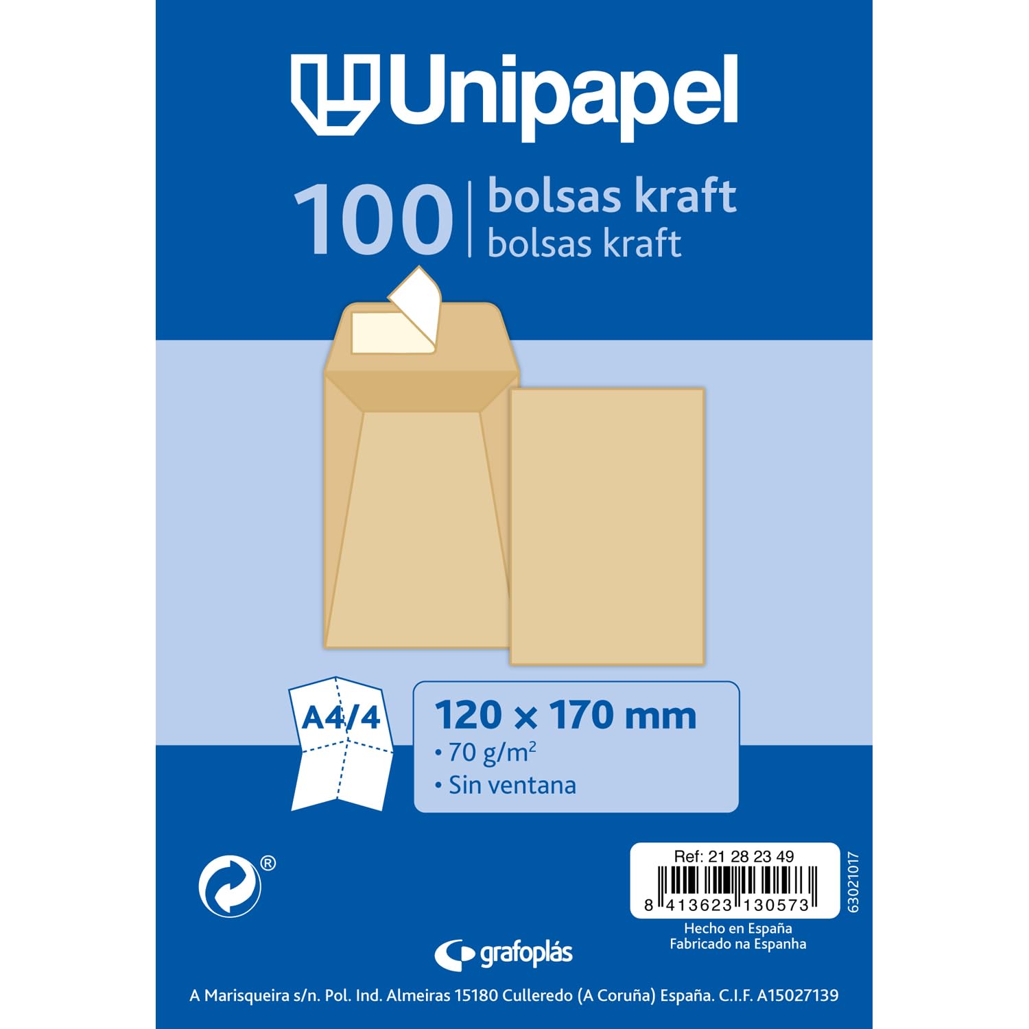 Unipapel Lot De 100 Enveloppes Kraft 120x170 Mm Auto-Adhésives - Papier Vergé FSC