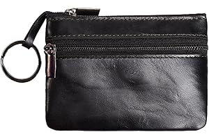 Black Leather Coin Purse with Key Ring for Women, Men, and Kids